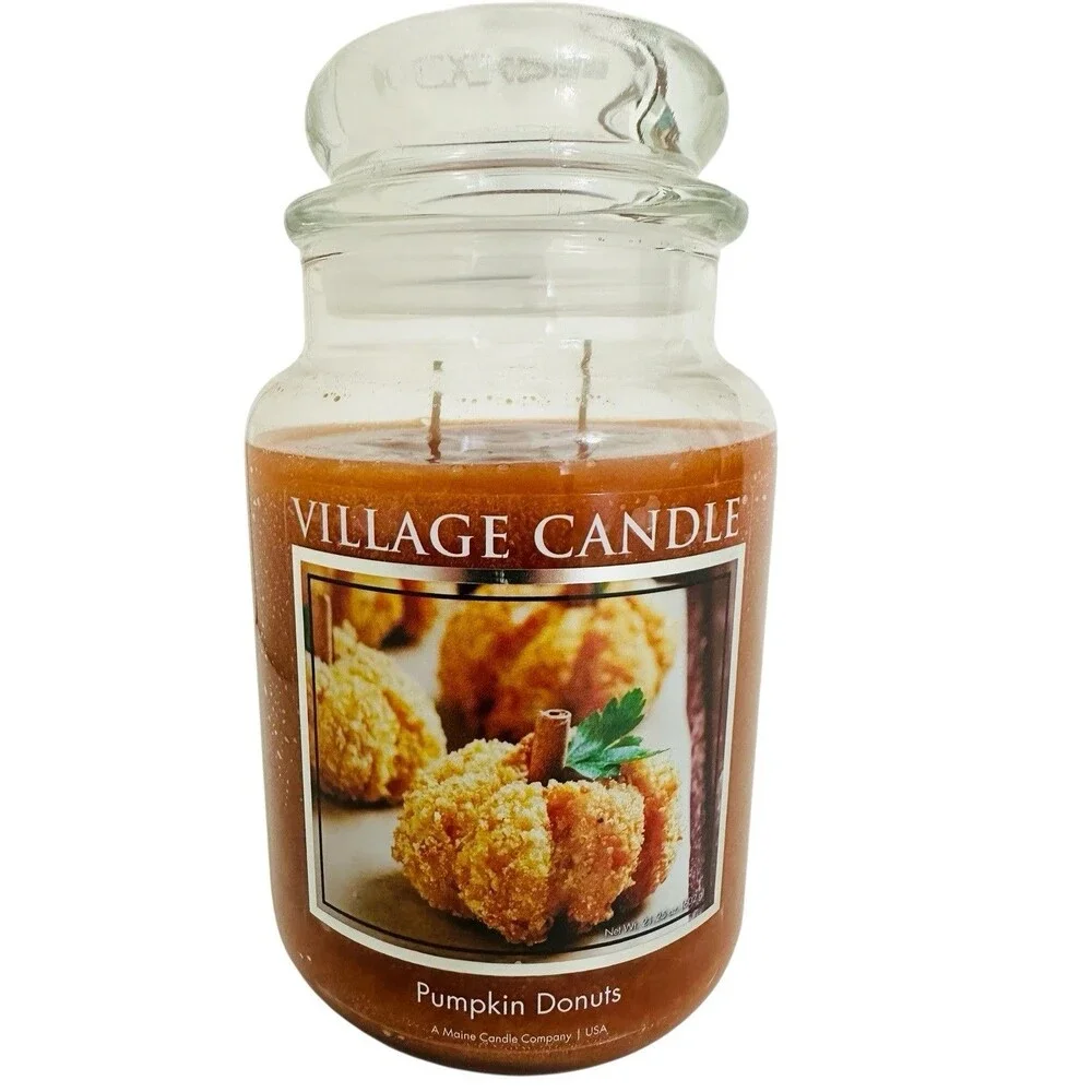 Village Candle Pumpkin Donuts Large Jar Candle Two Wick 21.25 Oz NEW